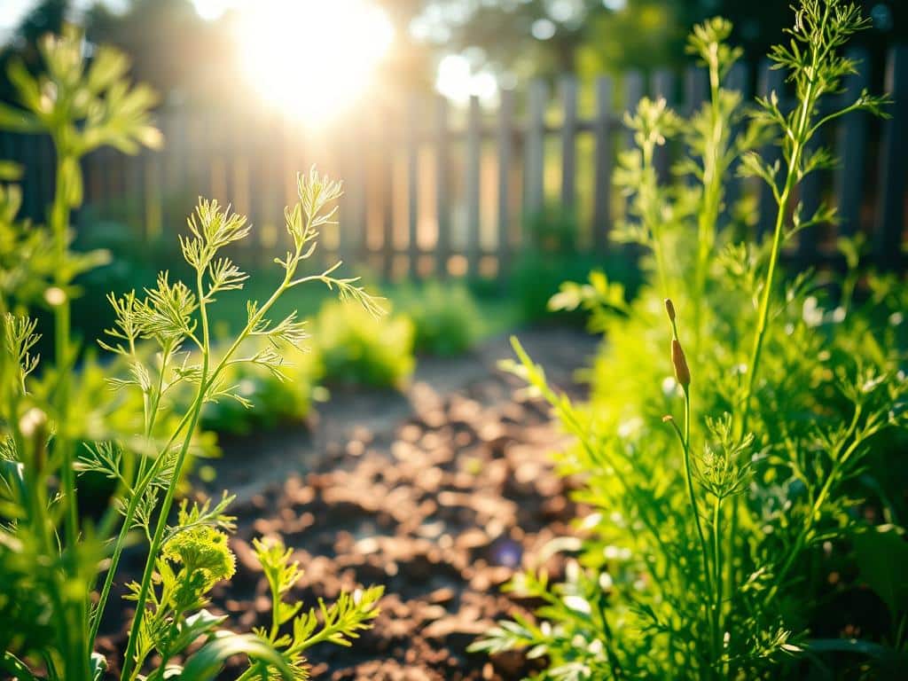 Ernte von Dill Blättern im Garten Ernte von Dill Blättern im Garten