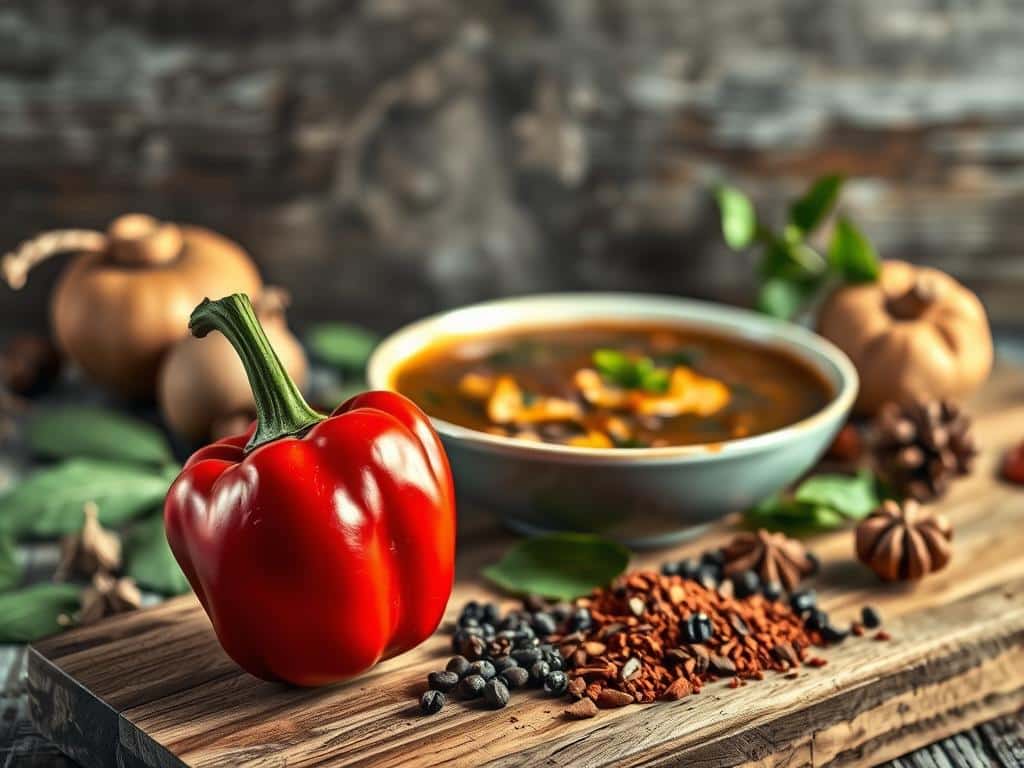 Paprika und Gewürze für ungarische Pilzsuppe Paprika und Gewürze für ungarische Pilzsuppe