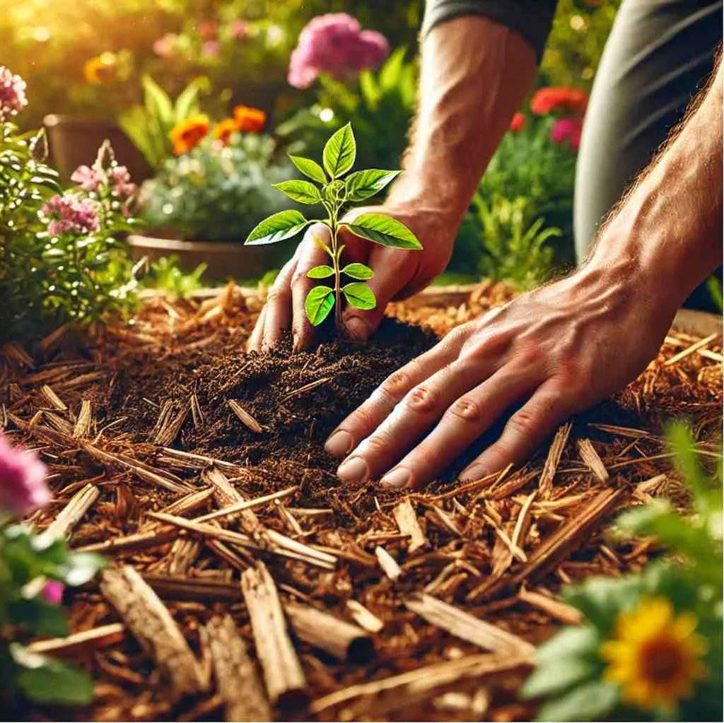 Anwendung von Mulch