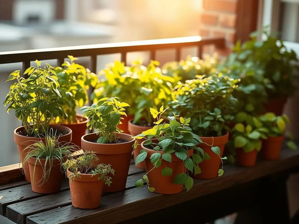 Kräutertöpfe auf Balkon