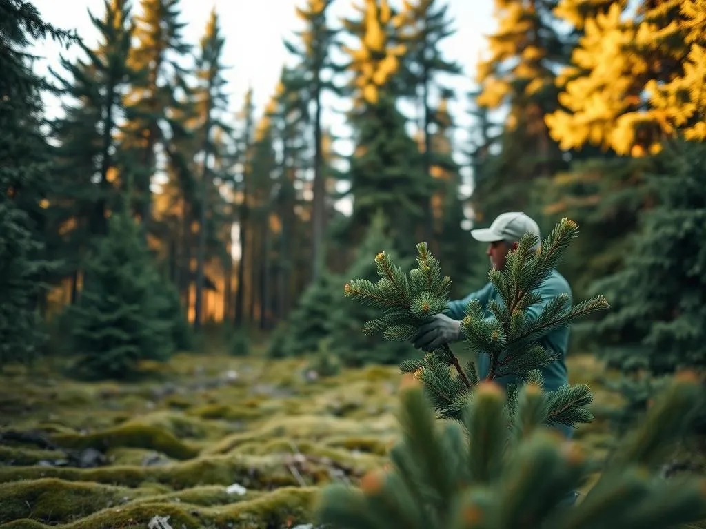 Nachhaltige Fichtenspitzen Ernte Nachhaltige Fichtenspitzen Ernte