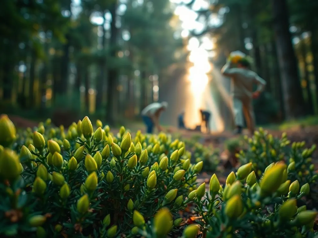 Saisonale Fichtenspitzen Ernte Saisonale Fichtenspitzen Ernte