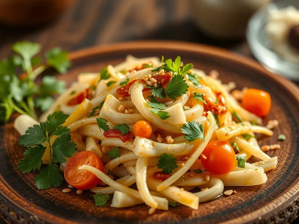 Asiatischer veganer Krautsalat mit Austernpilzen Asiatischer veganer Krautsalat mit Austernpilzen