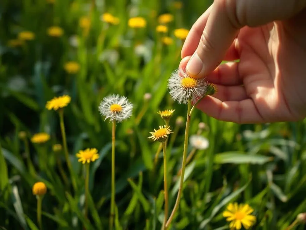 Löwenzahnblüten sammeln im Frühling Löwenzahnblüten sammeln im Frühling