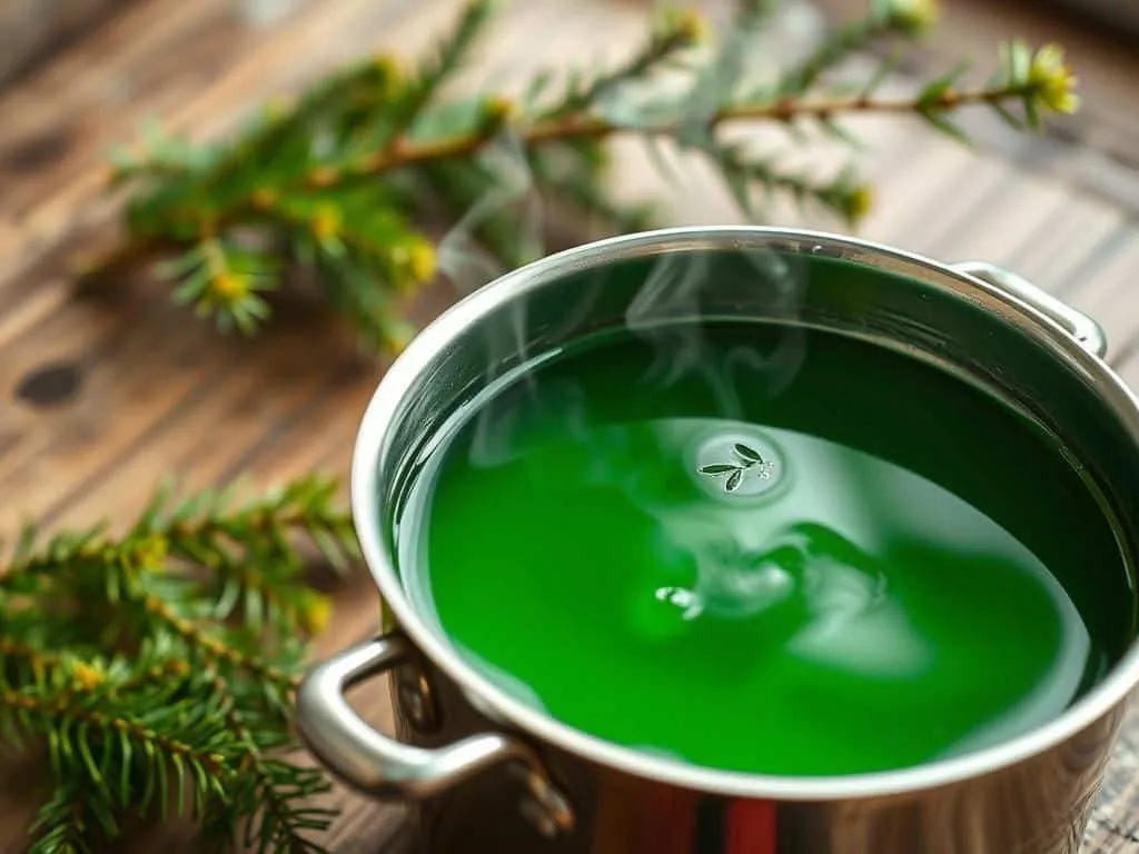 Fichtenspitzen kochen für Tannengel aus Fichtennadeln