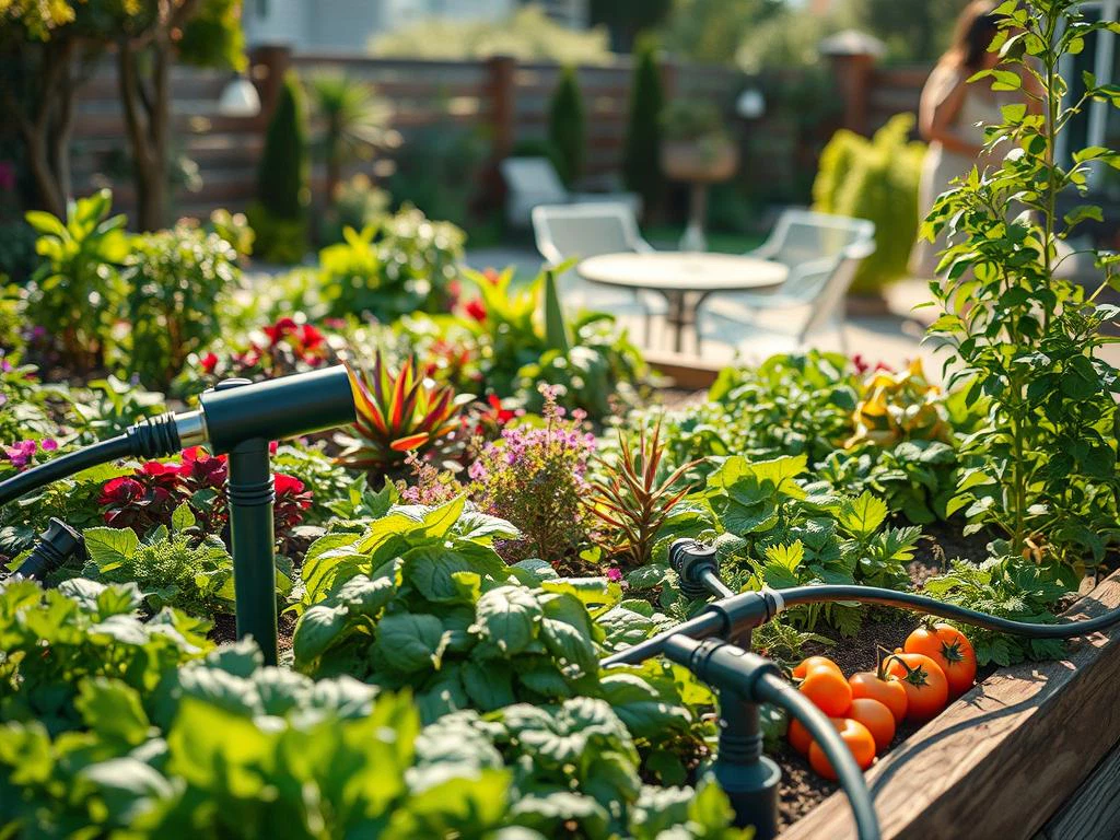 Kräuterbeet Bewässerungssystem mit modernen Gartengeräten