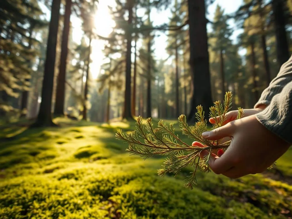 Nachhaltiges Fichtenspitzen sammeln im Wald