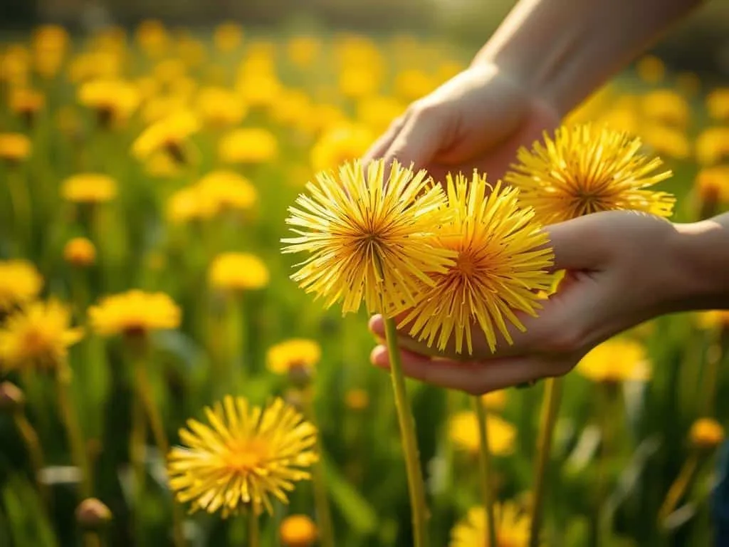 Löwenzahn Ernte im Frühling Löwenzahn Ernte im Frühling