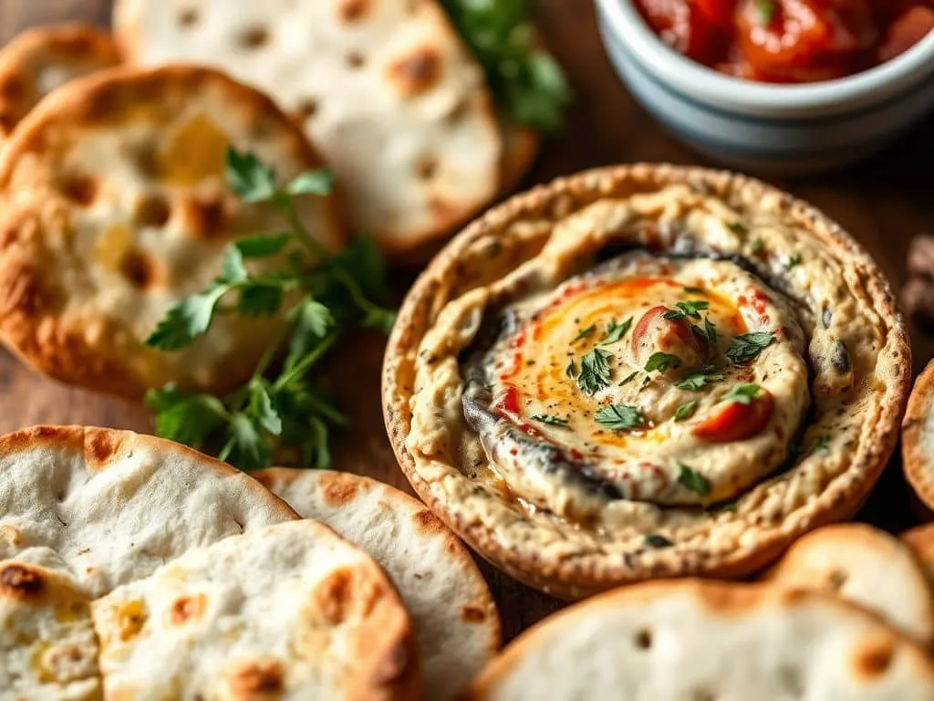 Serviervorschläge für persischen Dip mit Brot Serviervorschläge für persischen Dip mit Brot