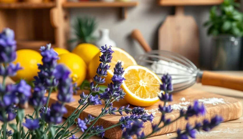 Lavendelblüten und Zitrone als Zutaten